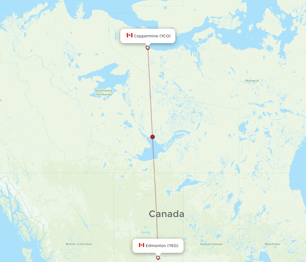 YCO to YEG flights and routes map