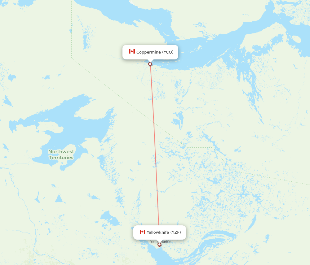 YCO to YZF flights and routes map