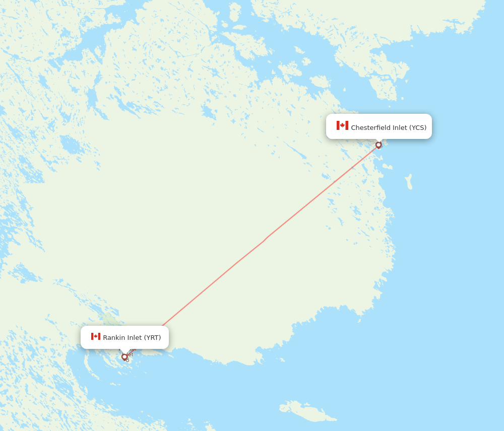 Chesterfield Inlet - Rankin Inlet route map and flight paths