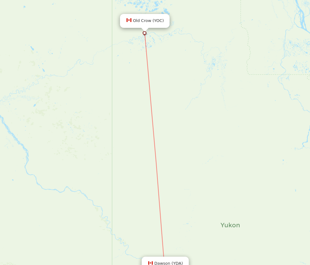 Dawson City - Old Crow route map and flight paths