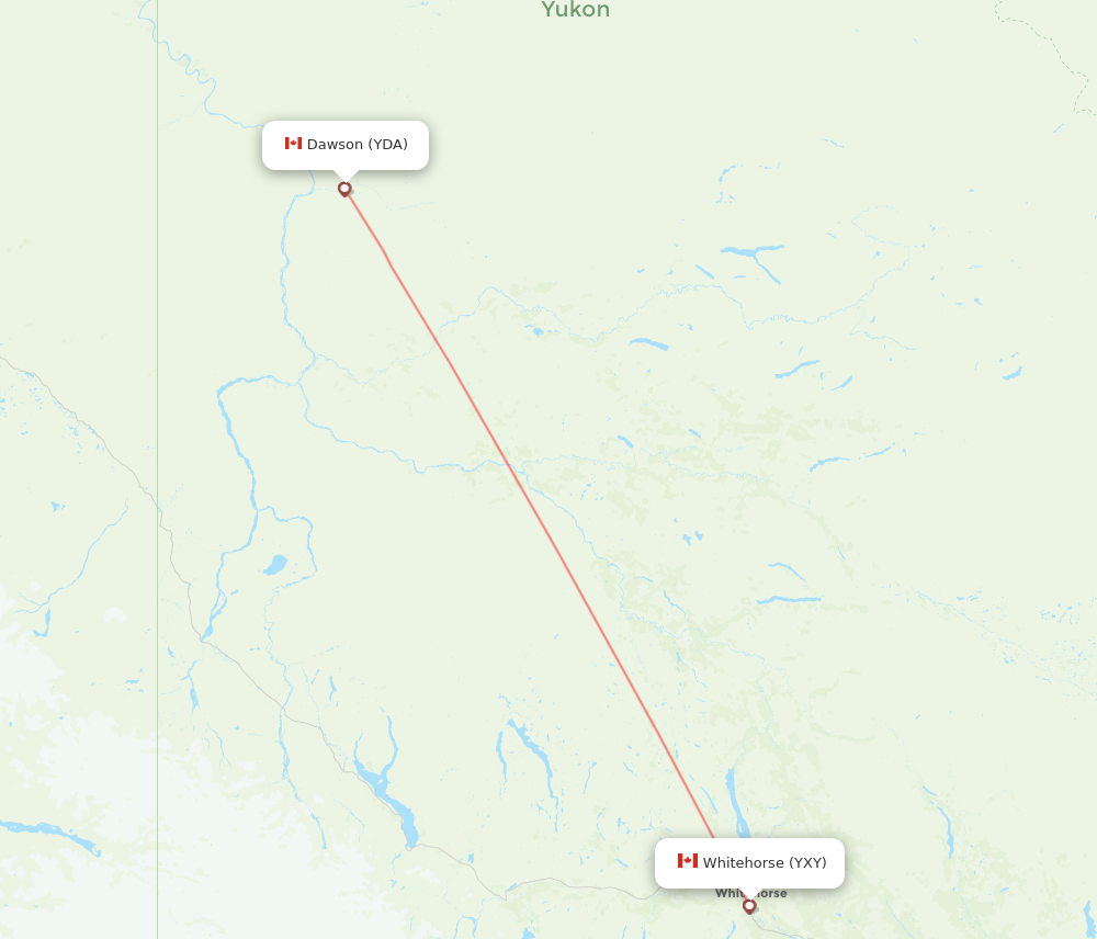 YDA to YXY flights and routes map