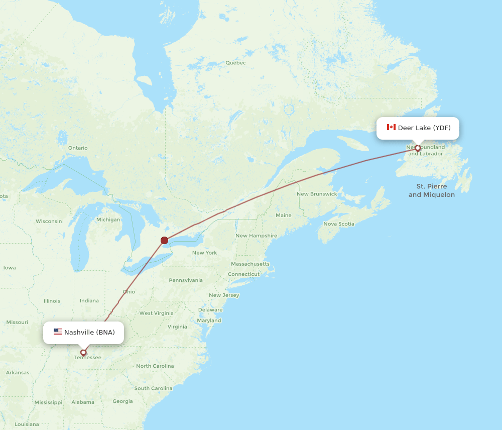 YDF to BNA flights and routes map