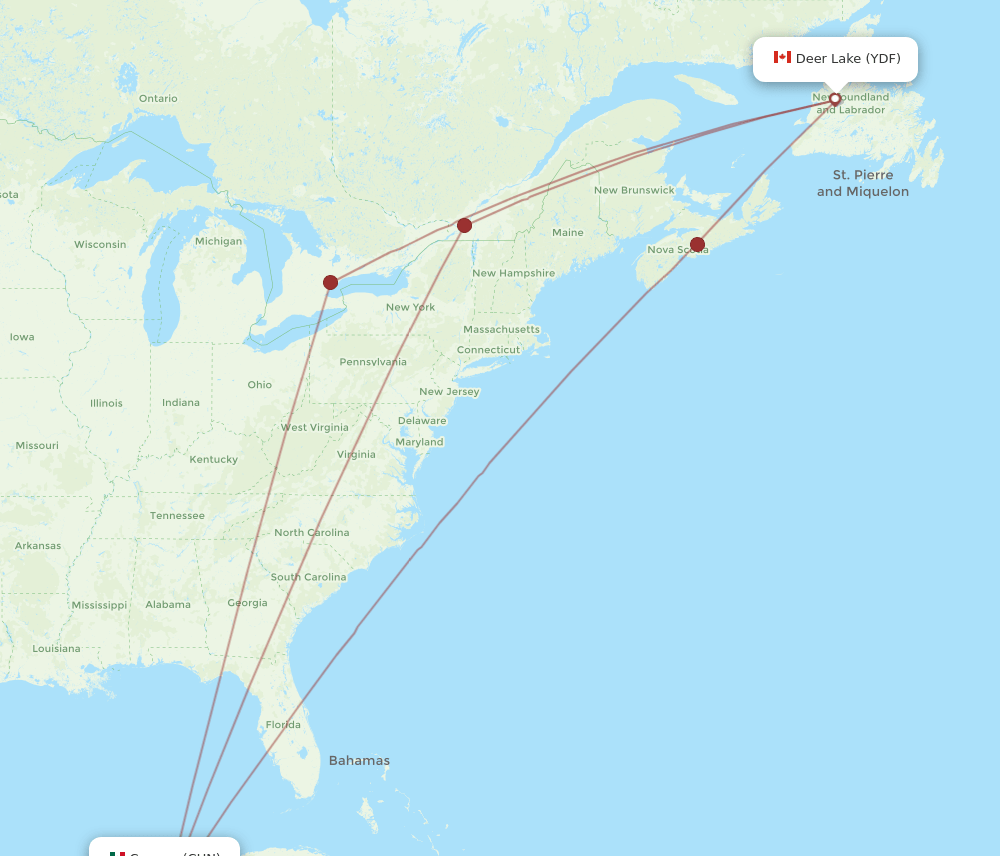 YDF to CUN flights and routes map