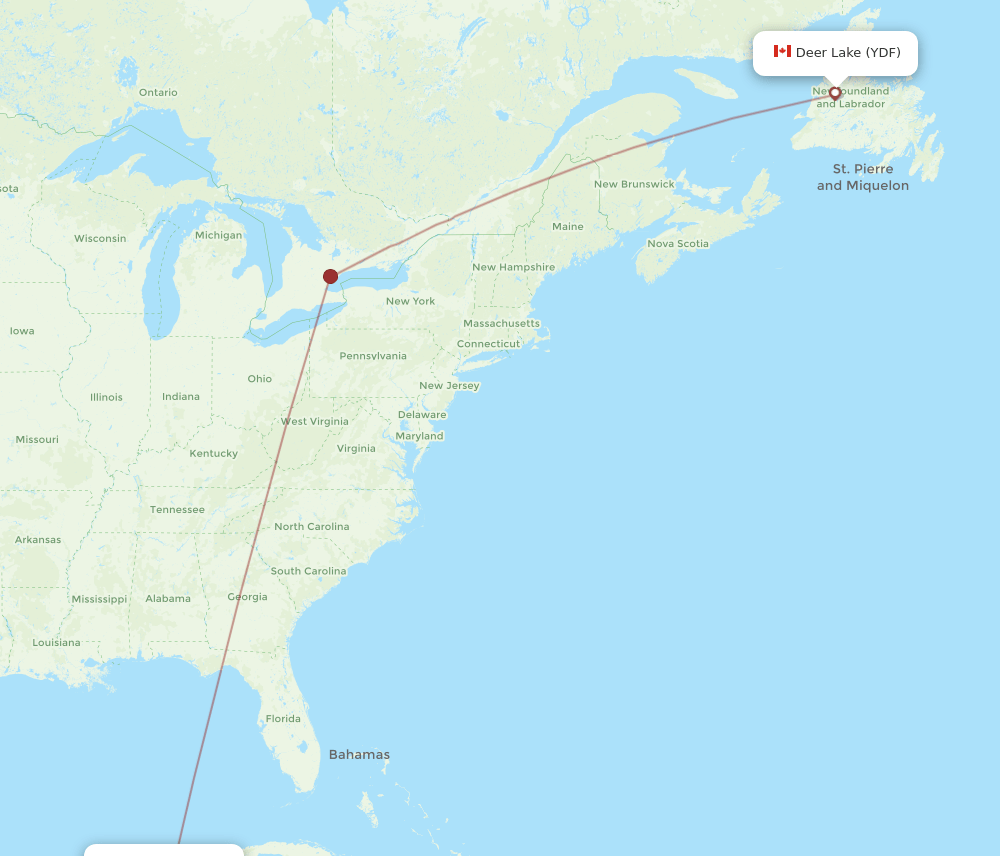 YDF to CZM flights and routes map