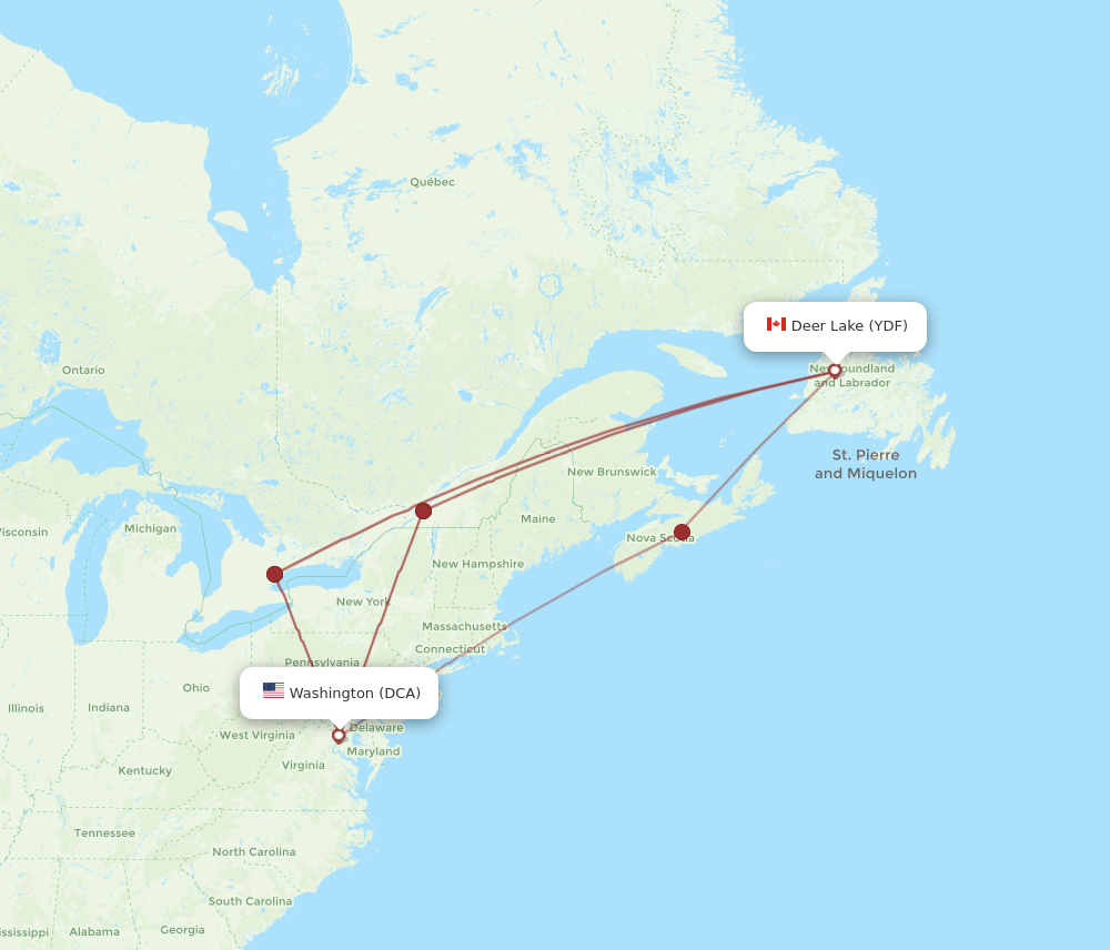 YDF-DCA flight routes