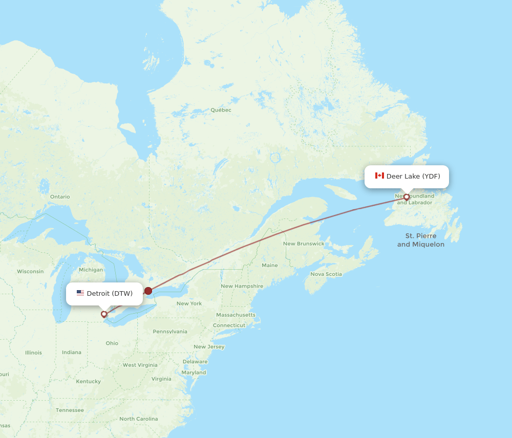 YDF to DTW flights and routes map