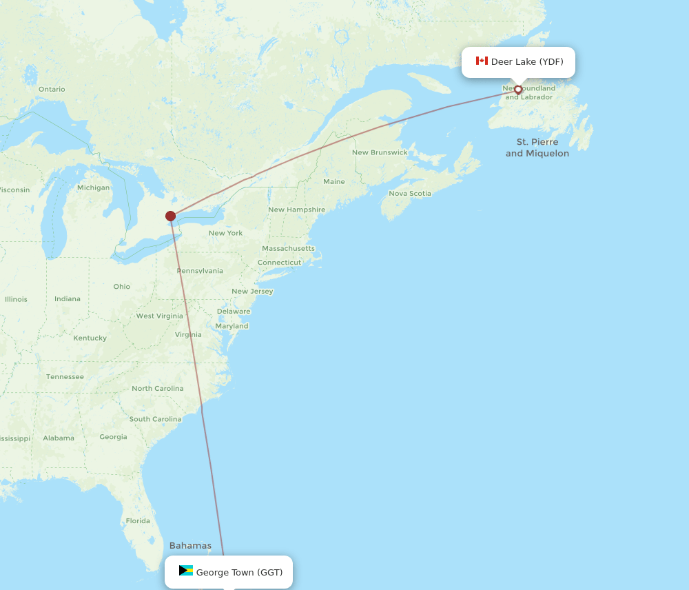 YDF to GGT flights and routes map