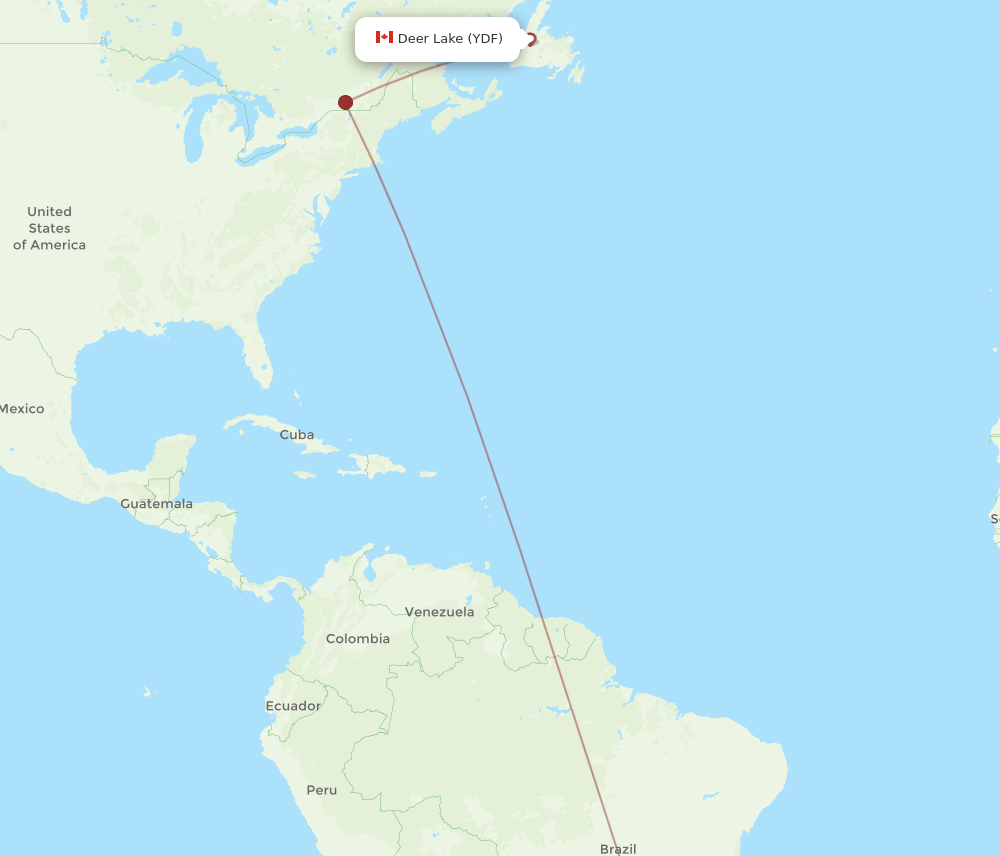 GRU to YDF flights and routes map