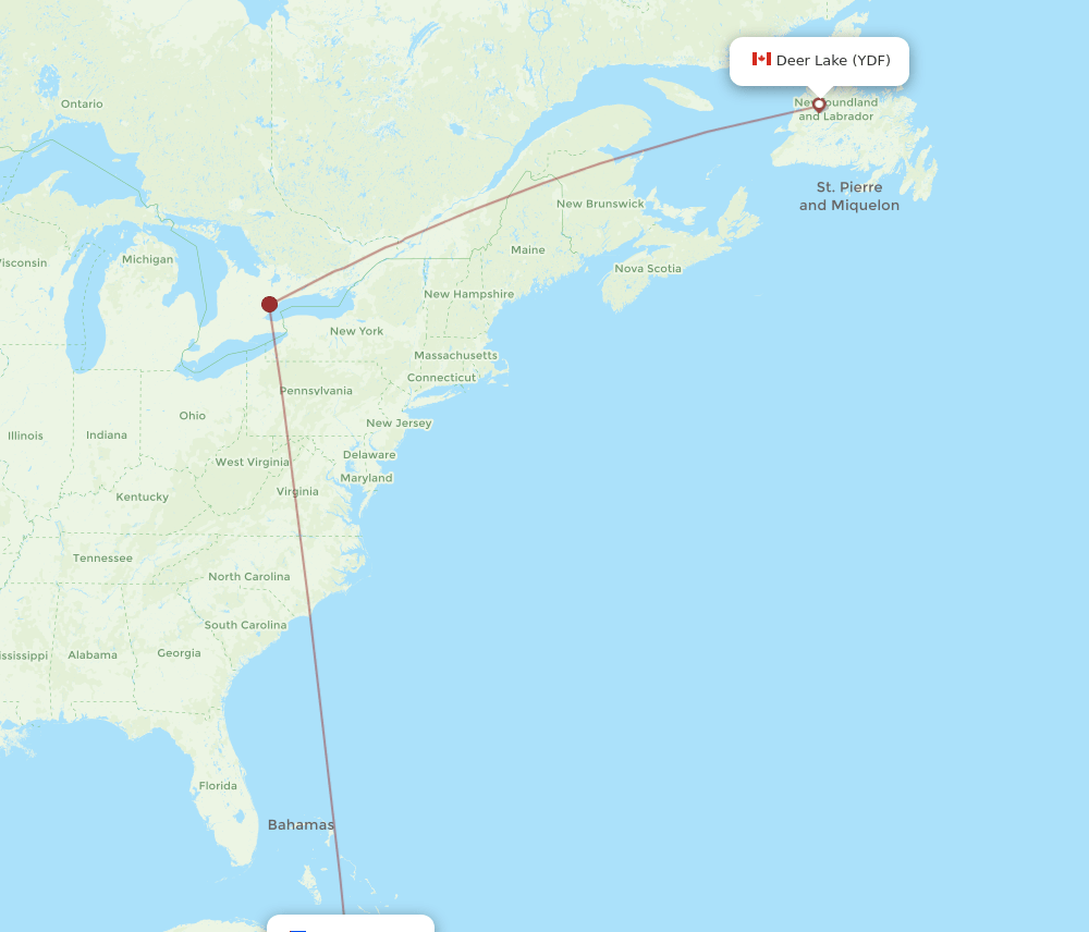 YDF-HOG flight routes