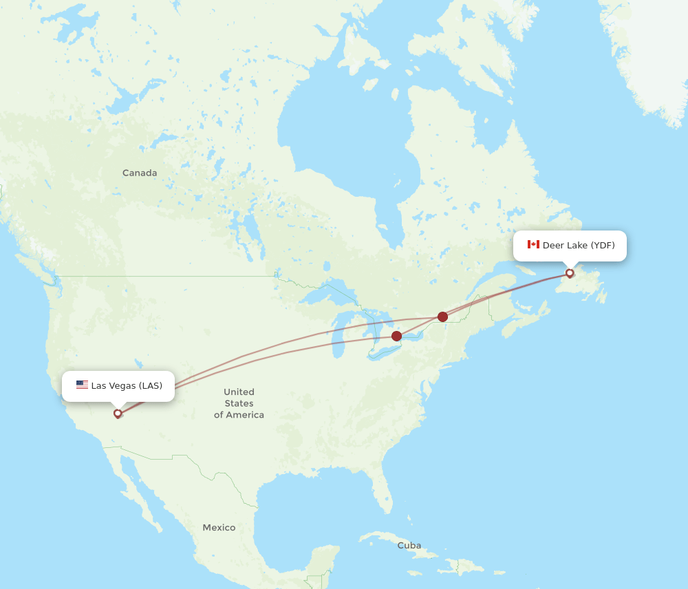 YDF to LAS flights and routes map