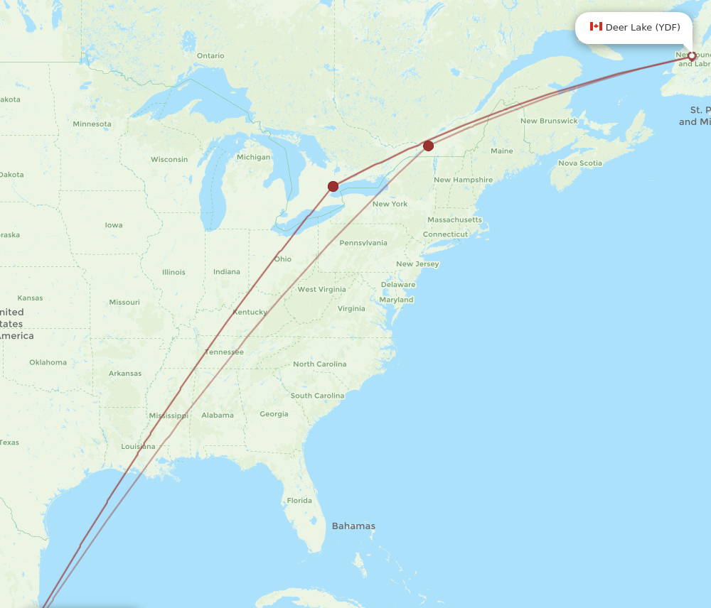 YDF-MEX flight routes