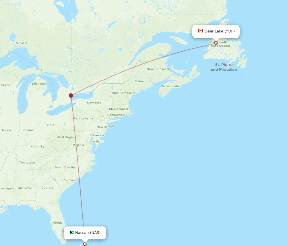 YDF to NAS flights and routes map