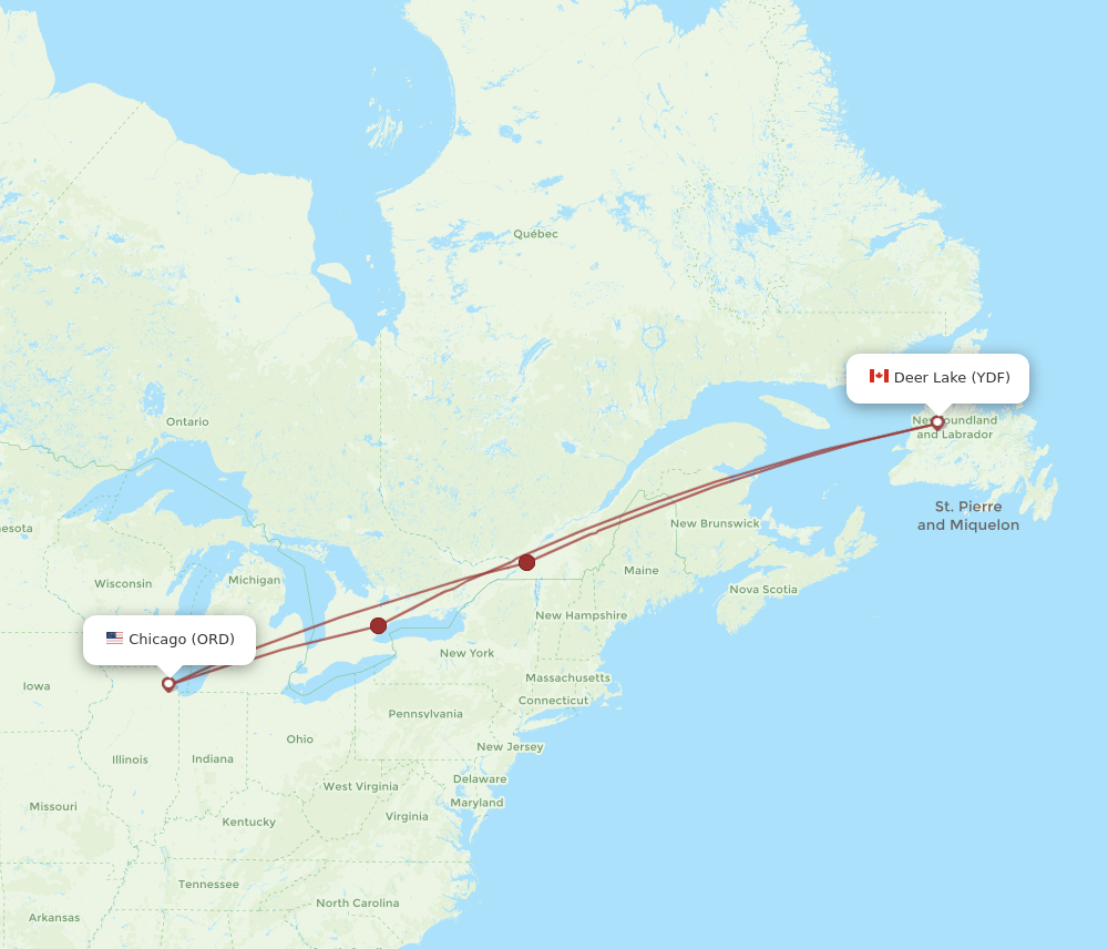 YDF to ORD flights and routes map