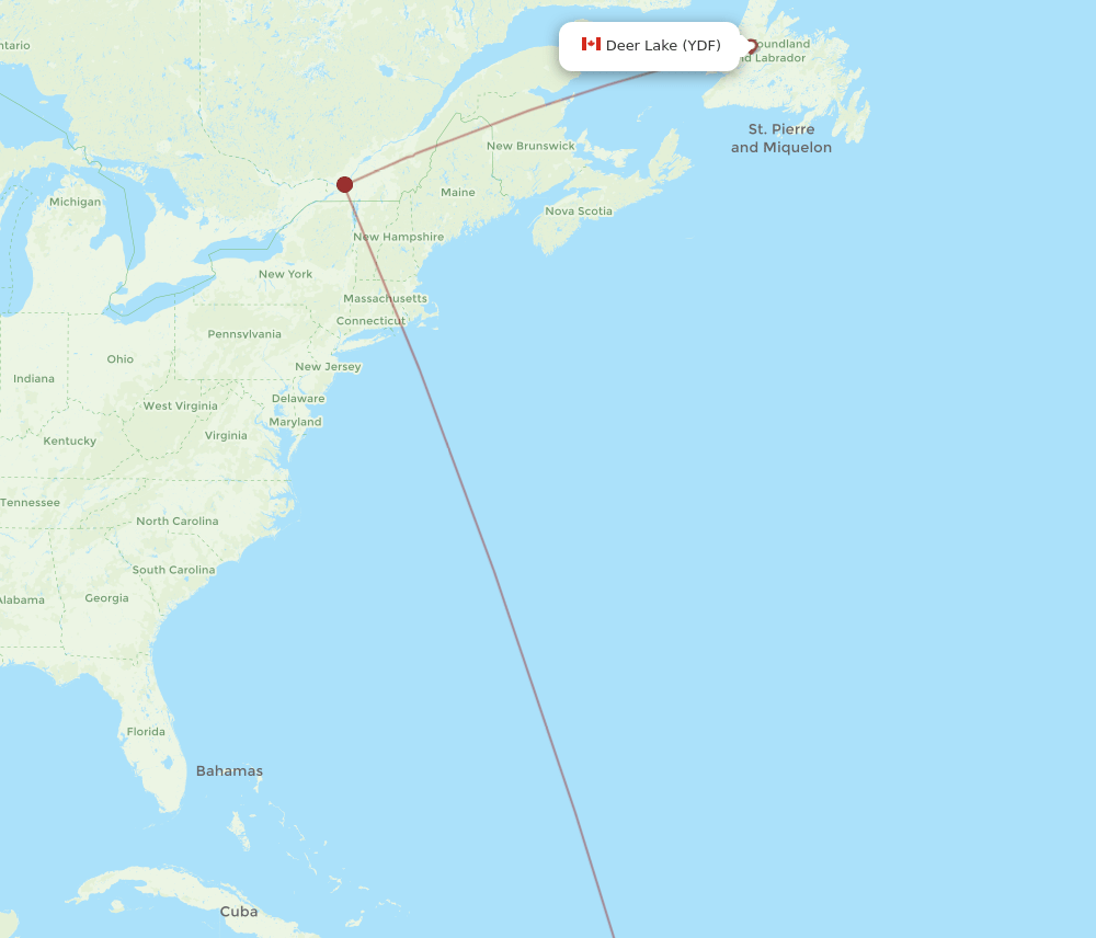 Pointe-a-Pitre - Deer Lake route map and flight paths