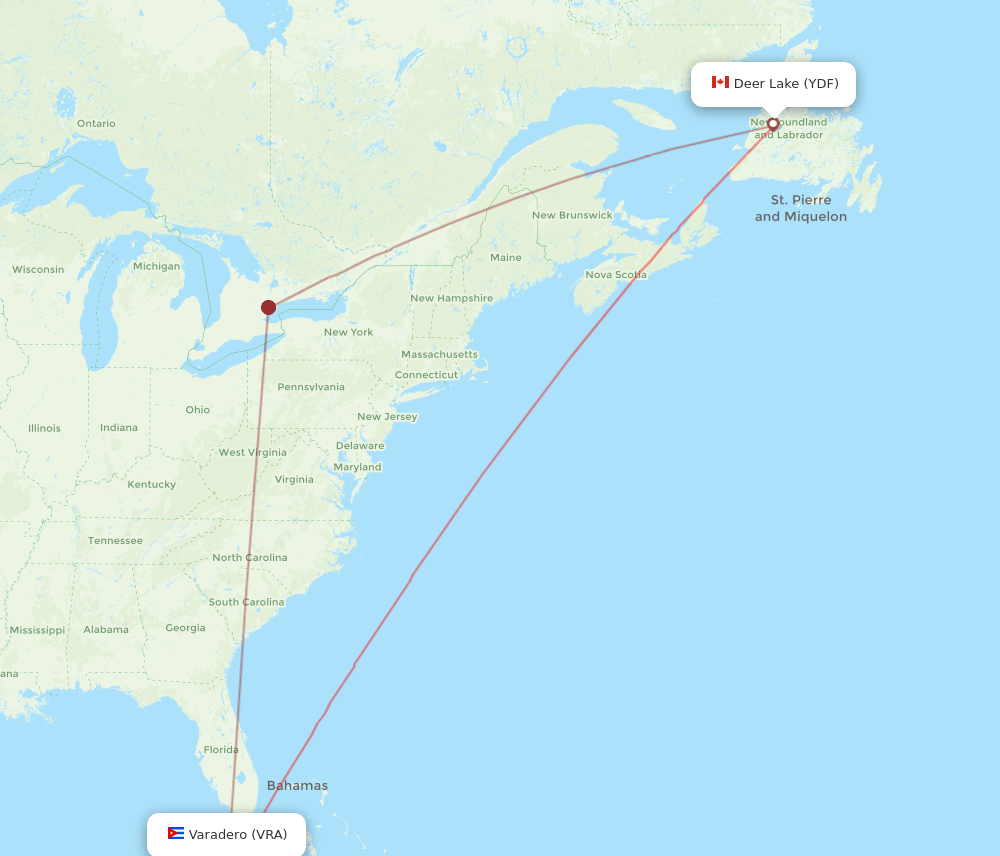 Deer Lake - Varadero route map and flight paths