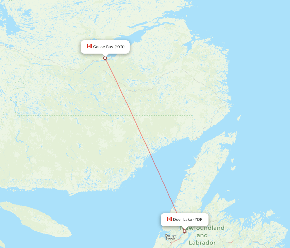 Deer Lake - Goose Bay route map and flight paths