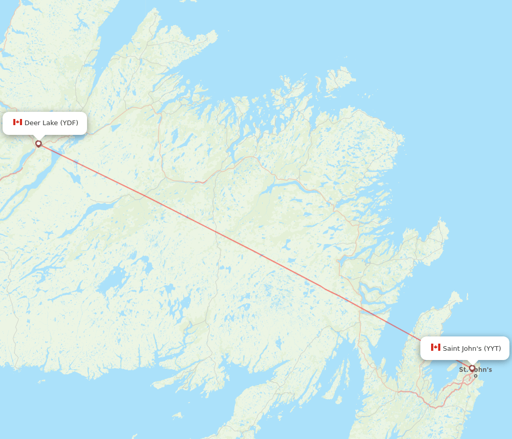 Deer Lake - St. John's route map and flight paths