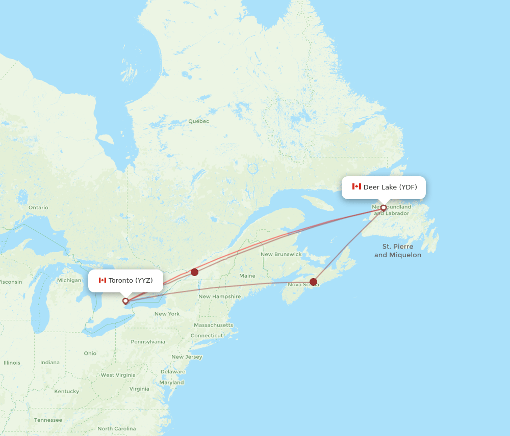 YDF to YYZ flights and routes map