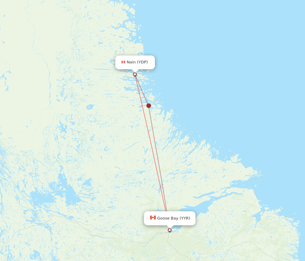 YDP to YYR flights and routes map