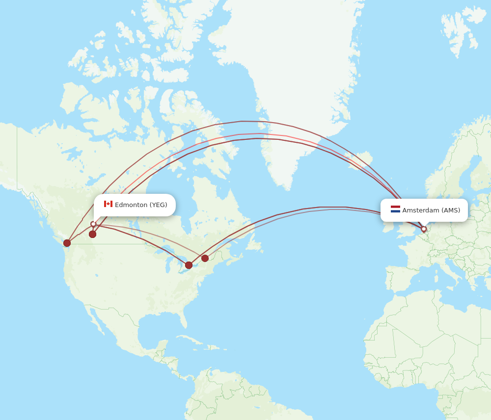YEG to AMS flights and routes map