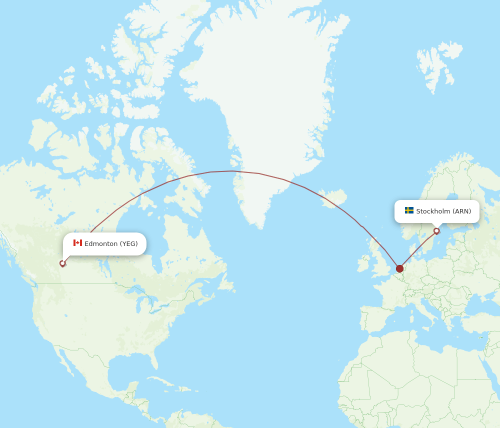 YEG to ARN flights and routes map