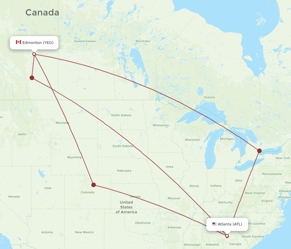 YEG to ATL flights and routes map