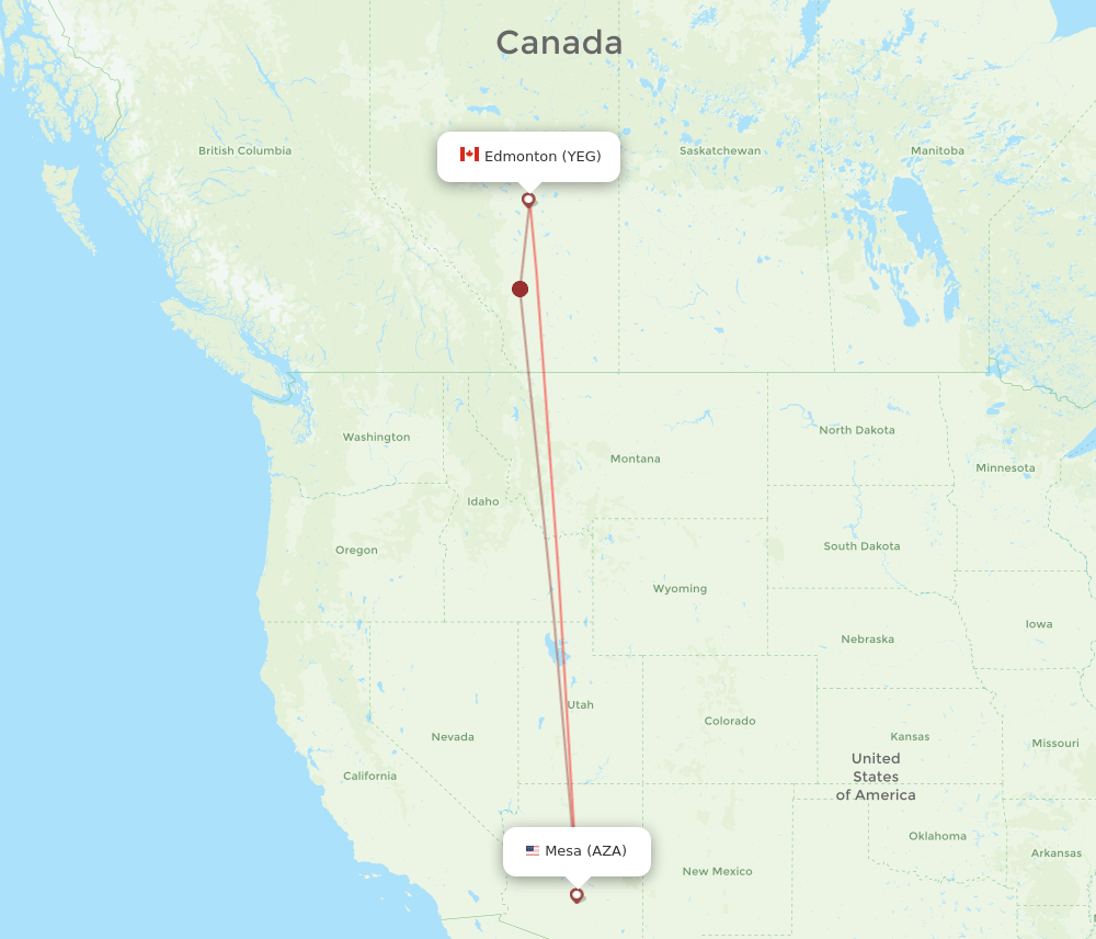 Edmonton - Mesa route map and flight paths