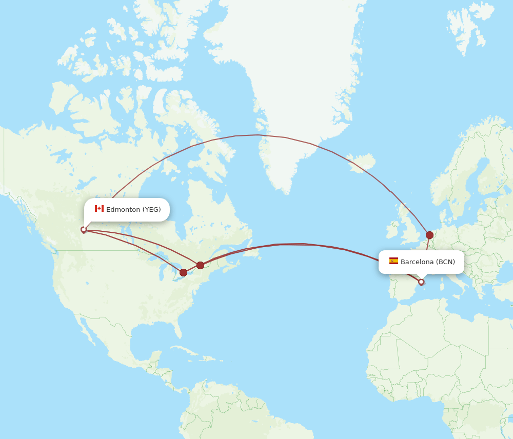 YEG-BCN flight routes