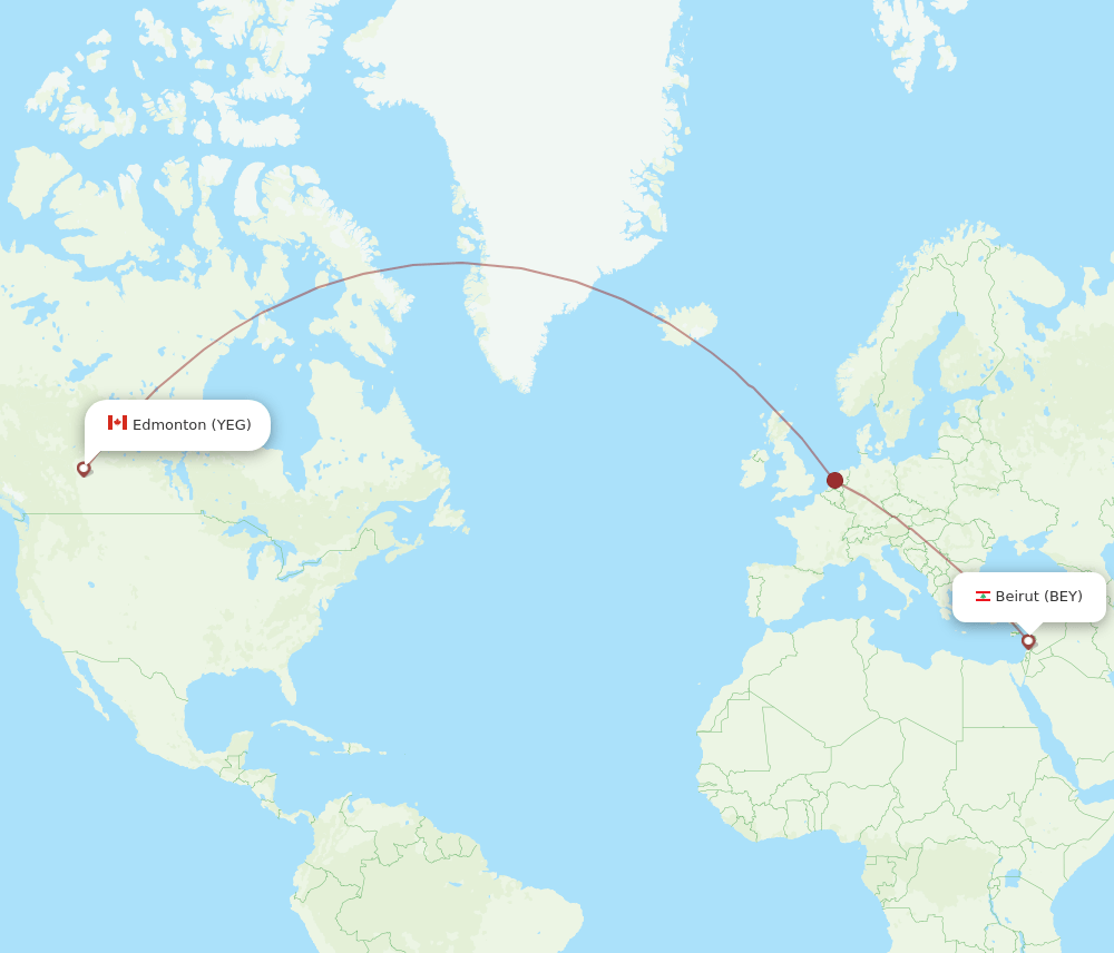 Edmonton - Beirut route map and flight paths