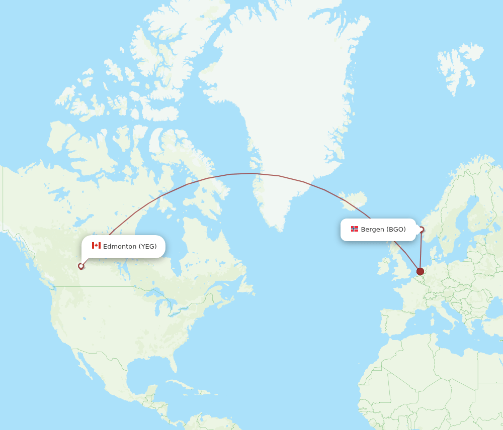 YEG-BGO flight routes