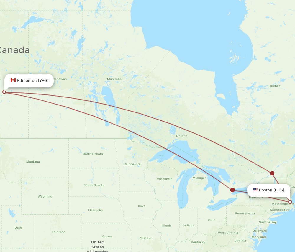 YEG to BOS flights and routes map