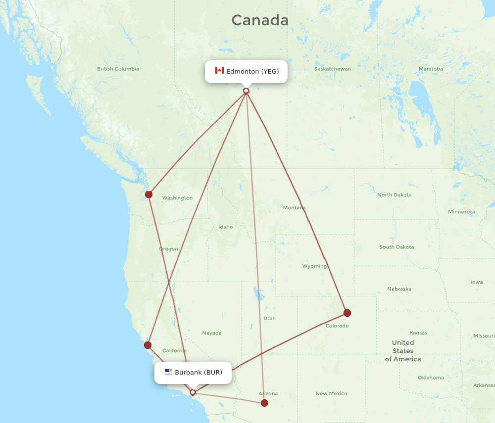 YEG to BUR flights and routes map
