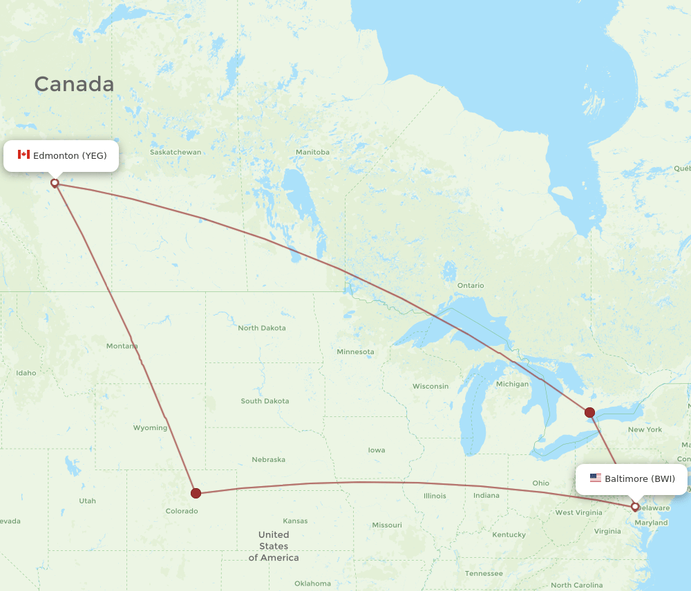 YEG-BWI flight routes