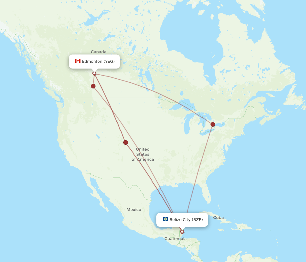 YEG-BZE flight routes