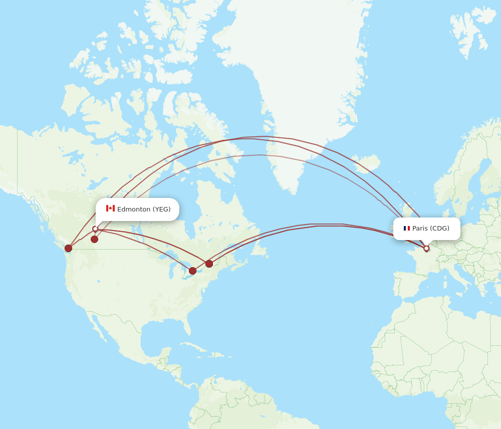 YEG-CDG flight routes