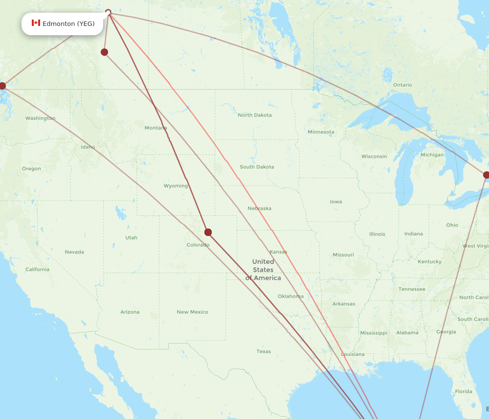 YEG to CUN flights and routes map