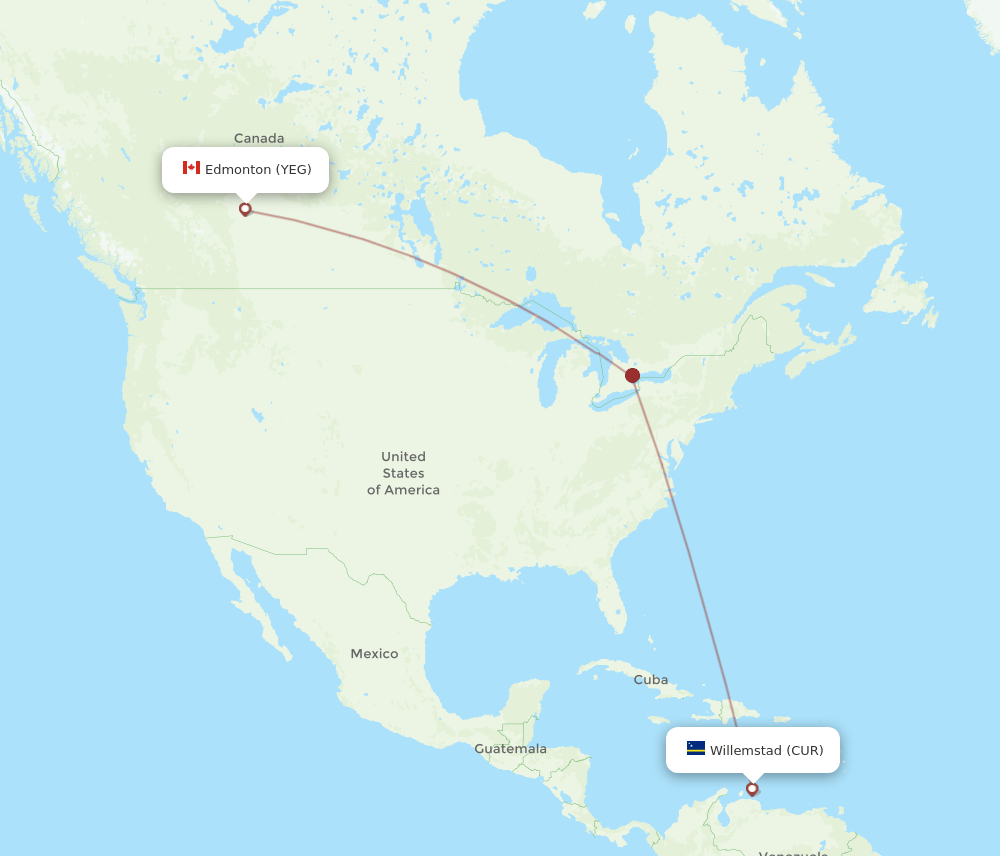 YEG-CUR flight routes