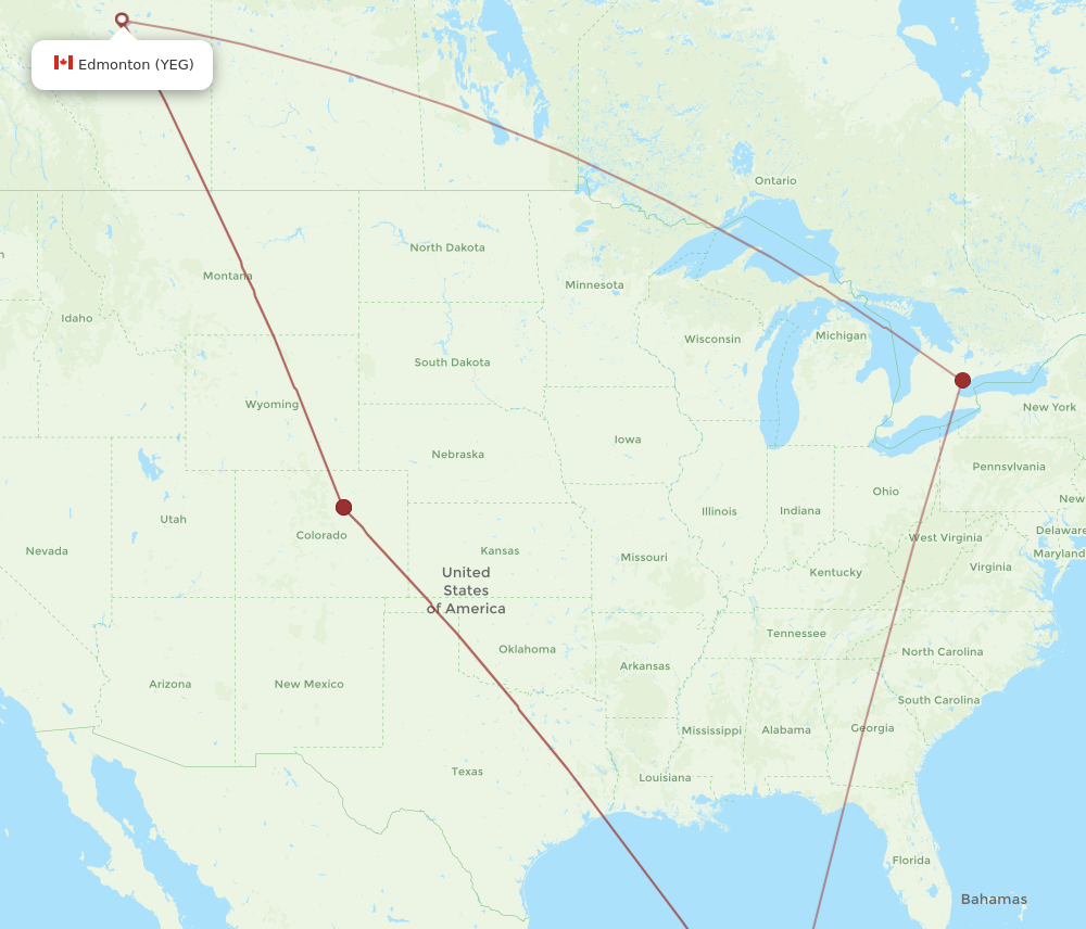 YEG to CZM flights and routes map