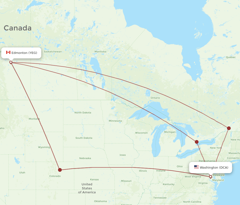 YEG-DCA flight routes