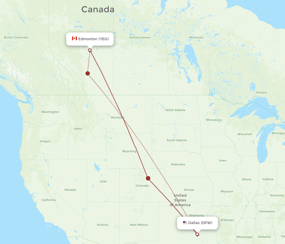 YEG to DFW flights and routes map
