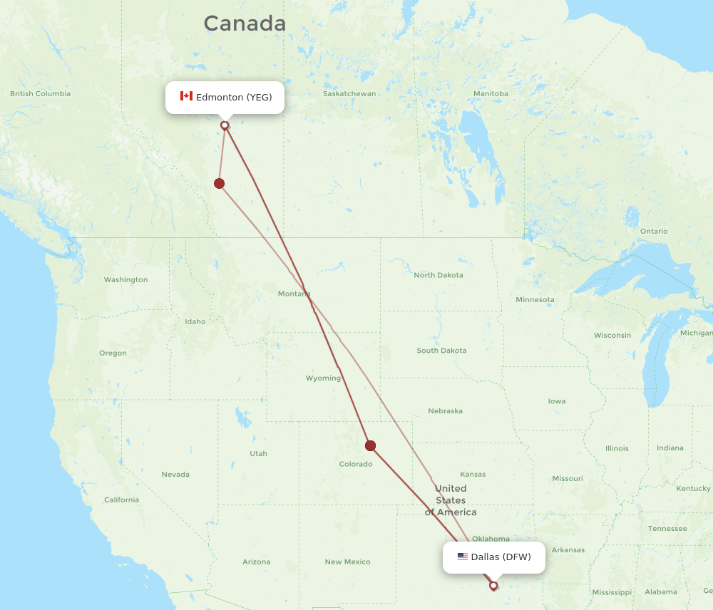 YEG to DFW flights and routes map