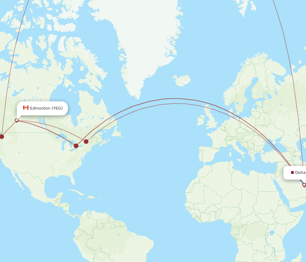 YEG to DOH flights and routes map