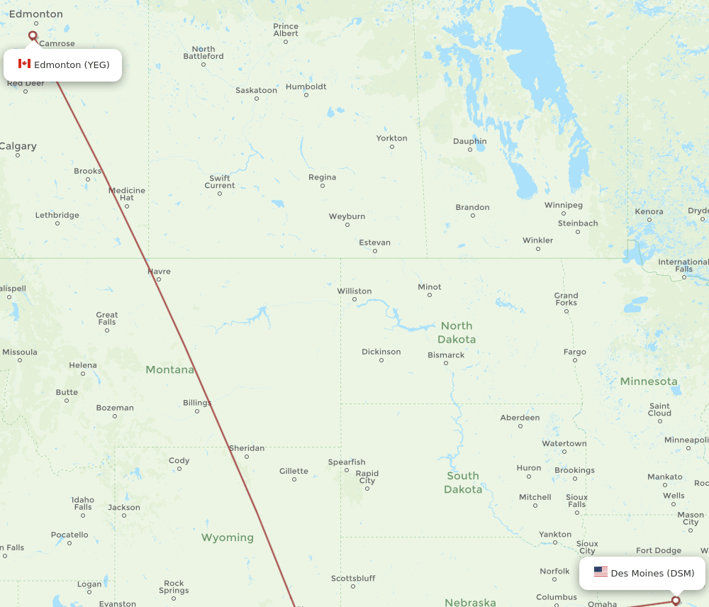 YEG to DSM flights and routes map