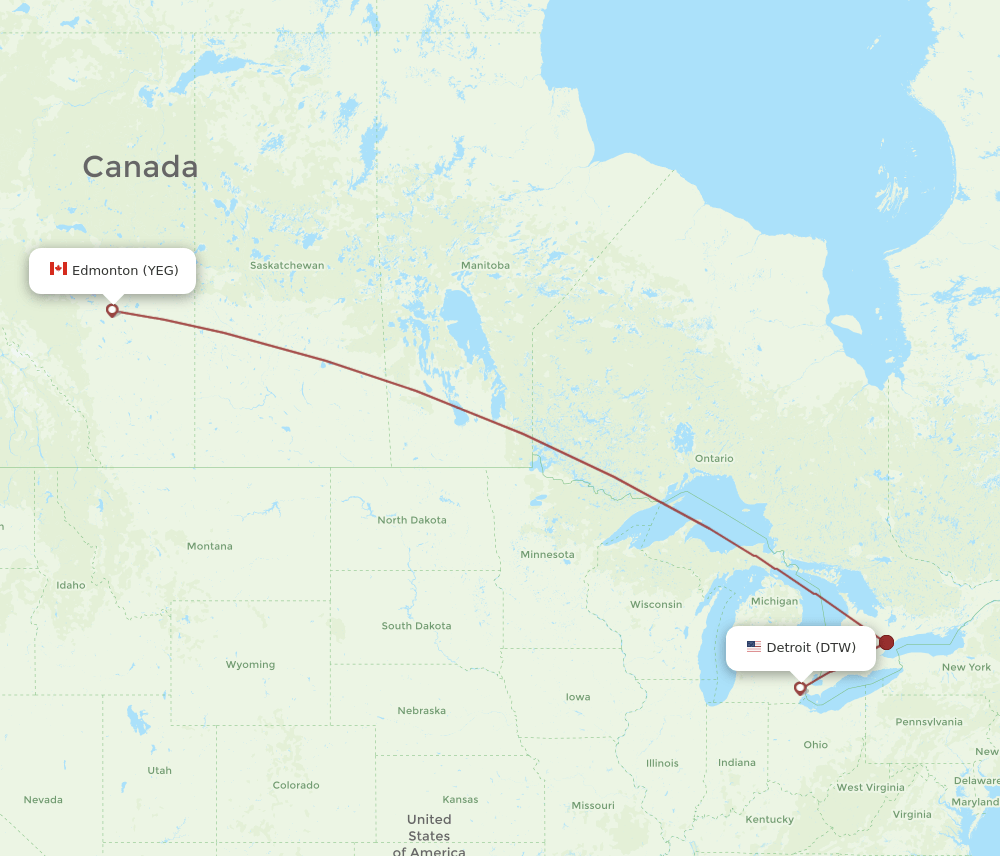 YEG to DTW flights and routes map