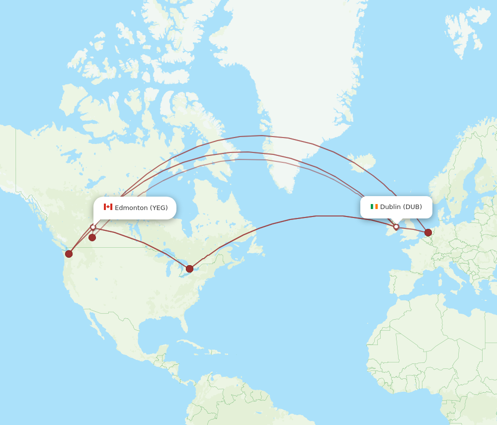 YEG to DUB flights and routes map