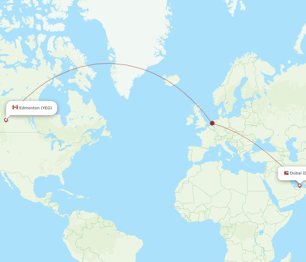 Edmonton - Dubai route map and flight paths