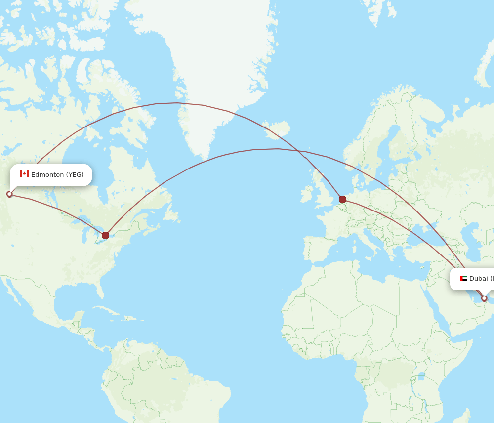 YEG-DXB flight routes