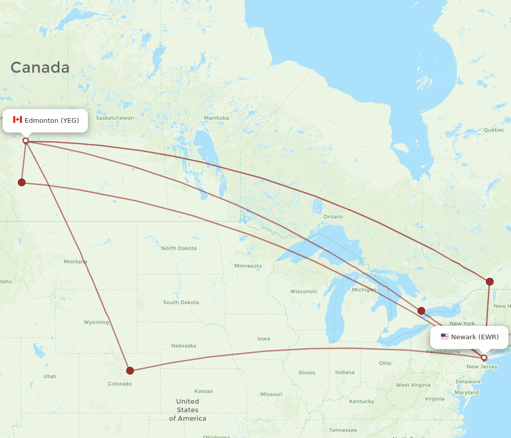 YEG-EWR flight routes