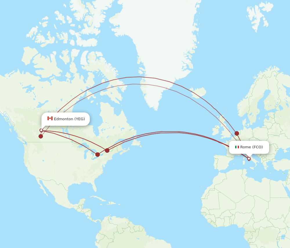 YEG to FCO flights and routes map