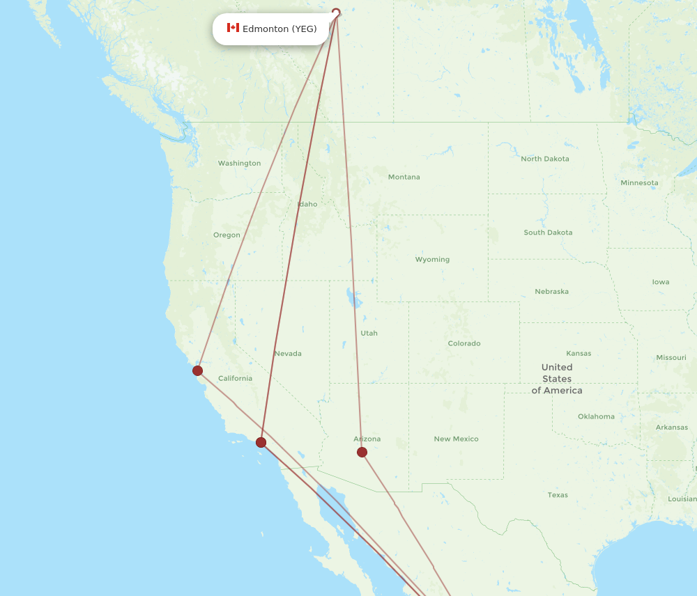 YEG to GDL flights and routes map